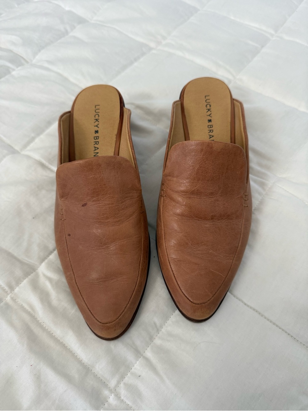 Lucky Brand Brown Leather Pointed-Toe Mules
